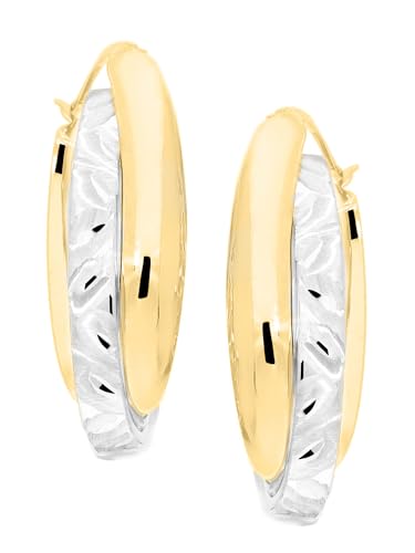 My Gold Damen Creolen Ohrringe Gold 333 Gelbgold Weissgold Echt 8 Karat Bicolor 25mm x 7mm Lewina C-07919-G363