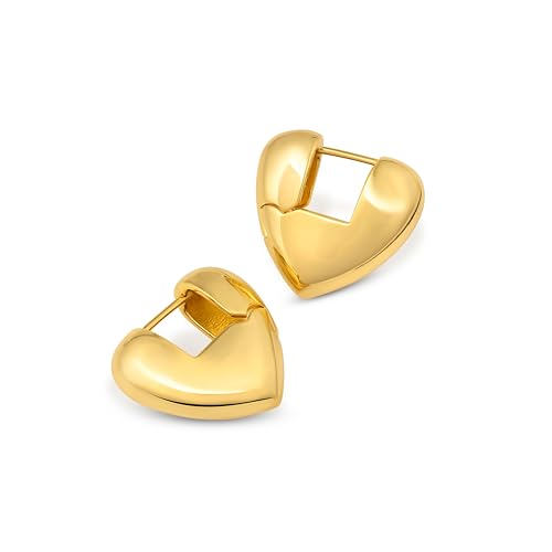 Amberta Trenige Klobige Herz Creolen Für Damen Modische Herz Ohrringe Huggie Love Freundschaftsgeschenk 14k Vergoldete 22 Mm Puffy Creolen