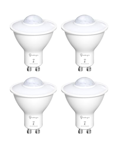 TobeBright Smart LED Glühbirnen mit Bewegungsmelder GU10 5W Kaltweiß 6000K Automatisches Ein- Ausschalten Ideal für Treppenhaus Garage Flur 4er-Pack