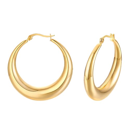 Creolen Ohrring für Damen Sterling Silber 925 Ohrringe Hypoallergen Ohrringe Creolen Klobig Dick Knorpel Kreolen Huggie Creolen Mini Kleine Creolen Leicht Breit Ohrringe Mädchen