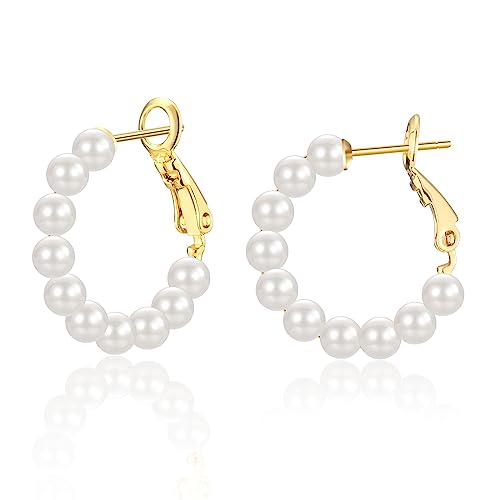 Perlenohrringe Creolen gold Perlen Ohrringe für Damen Frauen Mädchen Ohrringe Hochzeit Brautjungfe 20mm