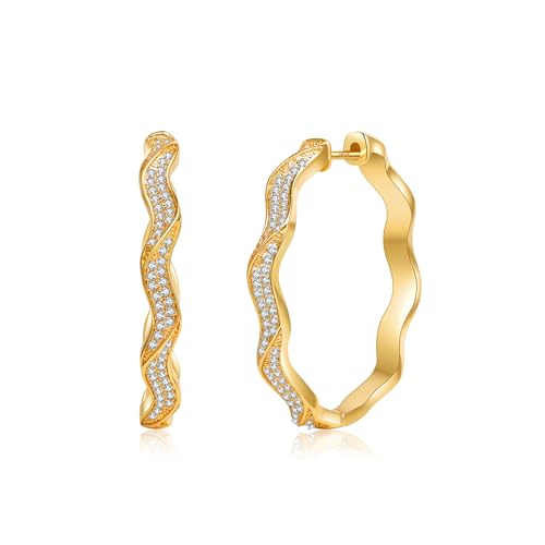 SENTERIA Goldene Creolen Damen 14K Vergoldete Ohrringe Gold Leichte Kubische Zirkonia Creolen Gold Groß Hypoallergene Goldene Ohrringe für Damen mit Strass 40MM