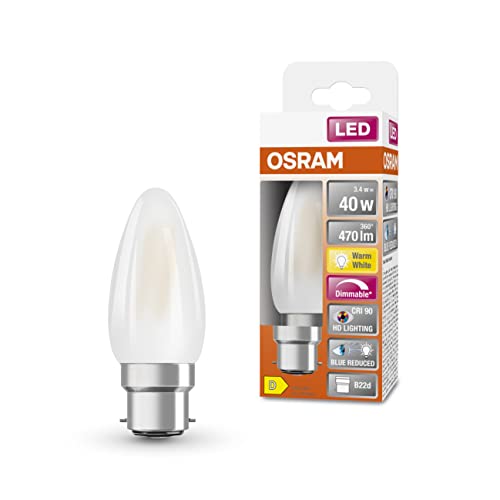 OSRAM Superstar dimmbare LED-Lampe mit besonders hoher Farbwiedergabe CRI90 für B22d-Sockel mattes Glas Warmweiß 2700K 470 Lumen Ersatz für herkömmliche 40W-Leuchtmittel dimmbar 1-er Pack
