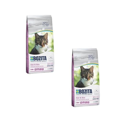 Bozita Hair Skin Weizenfrei Lachs Doppelpack 2 x 400 g Alleinfuttermittel für Erwachsene Katzen Besonders geeignet für Katzen mit langem Fell Ausgewogener Mineralstoffgehalt