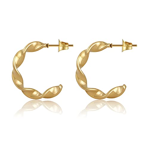 GD GOOD.designs Creolen Gold für Damen I Gedrehte 18 Karat Kreolen aus Edelstahl - Wasserfest - Twisted Hoop Ohrringe in 20mm