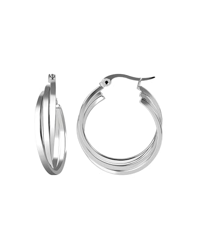 Akzent Wasserfeste Edelstahl Ohrringe Creolen Damen in Silber 100% Wasserfest Hautverträglich Mehrreihig