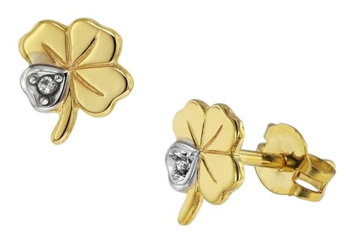 trendor Damen Ohrringe Kleeblatt 333 Gold 8 Karat Bicolor Glücksklee Ohrstecker aus Echtgold für Damen zauberhafte Geschenkidee für modische Frauen 75094