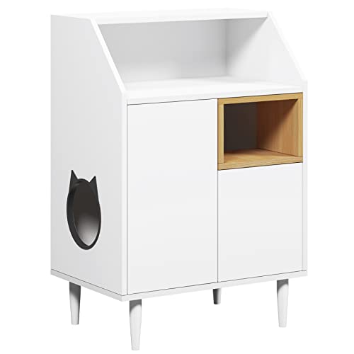 sogesfurniture Katzenschrank Katzenklo Schrank Katzenhöhle Katzenhaus mit 2 Türen Katzentoilette Katzenstreu-Aufbewahrungsbox Beistellschrank für Wohnzimmer Schlafzimmer 62.5 40 92cm