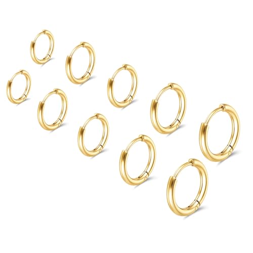 Nogeqi 5 Paar Kleine Creolen Gold 6 8 10 12 14mm Creolen Gold Klein Mini Earrings Ohrringe Goldene Edelstahl Helix Piercing Schmuck Hypoallergen Für Damen Mädchen Mehrere Piercings