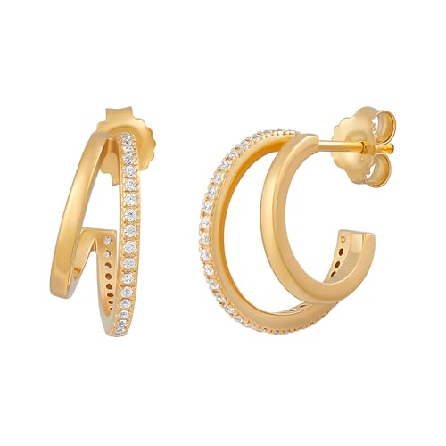 cai Damen Steck-Creolen 925 - Sterling Silber 1 9cm Glänzend Zirkonia gelb 358215840V