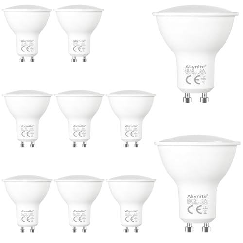Akynite Leuchtmittel GU10 LED 5W Neutralweiß 4000K 500LM 120 Grad AC 230V 50mm MR16 GU10 50W Halogen ersatz Nicht Dimmbar LED Einbaustrahler 4000k 220V für Bad Küche 10er-Set