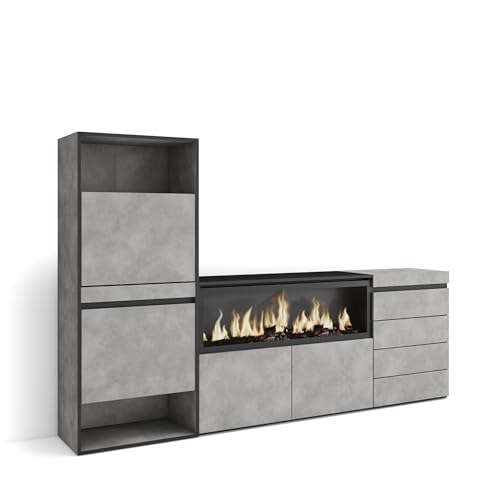 Skraut Home Schuhregal Schuhschrank Schuhaufbewahrung 224x145x35 cm Für Schlafzimmer Zimmer Elektrokamin XXL Kommode mit Schubladen Moderner Stil Zement