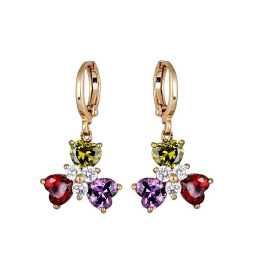 Damen Schmuck Ohrringe Gold Creole mit Herz-Anhänger mit Zirkonia-Kleeblatt 15X26mm für Jubiläum Schmuck