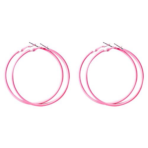 Große Dünne Creolen 2 Paar 60 mm Ohrringe Pink Damen 80er 90er Jahre Party Rund Ohrringe Minimalistische Dünne Ohrring Vintage Neon Creolen für Weihnachten Mottoparty Kostümparty