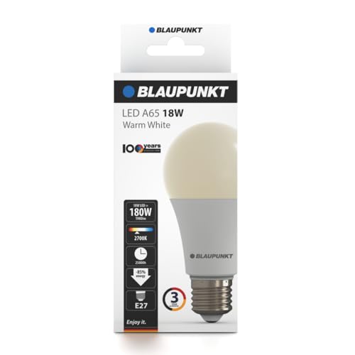 Blaupunkt LED Leuchtmittel Klassisch A65 LED Lampe E27 Sockel 18W Ersetzt 180W Glühlampen Warmweiß 2700K gelbes Licht nicht dimmbar 1980 lumen Glühbirnen Raumbeleuchtung 1 Stück 1er Pack