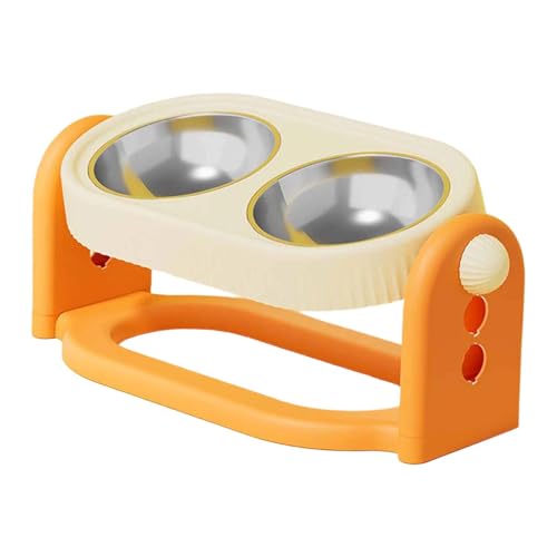 KiBcsLic Erhöhter neigbarer Katzennapf erhöhter Futter- und Wassernapf für Haustiere dreifach höhenverstellbar für den Haushalt Orange