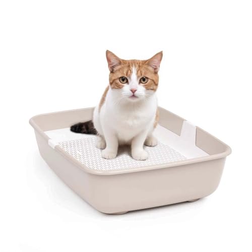 Schalentoilette Katzentoilette mit Reinigungssieb Katzenklo Groß Beige