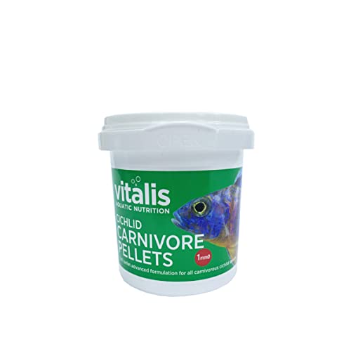 Vitalis Cichlid Carnivore PELLETS 1mm für fleischfressende Cichliden Buntbarsche Granulat Fischfutter für Aquarium Teich Pellets Cichlidenfutter Fischfutter mit natürlichen 1mm in 70g