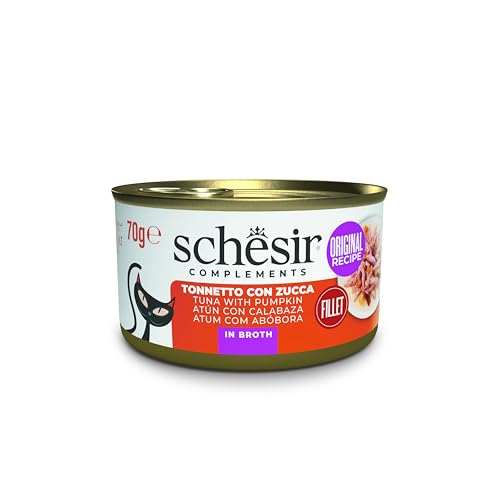 Schesir Thunfisch mit Kürbis in Brühe ergänzendes Nassfutter für Katzen Originalrezept 100% natürlich 12 Dosen 70 g