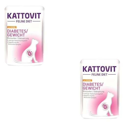 Kattovit Feline Diet Diabetes Doppelpack 2 x 24 x 85 g Diät-Alleinfuttermittel für Katzen Zur Unterstützung der Verringerung von Übergewicht Nassfutter im Frischebeutel