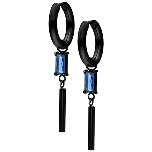 Wildcat Ohrringe - Little Square Crystal Hoop - Creolen aus Edelstahl mit Kristall - wasserfest langlebig hautverträglich - schwarz blau