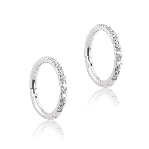 HAQI Titan Damen Ohrringe Nasenring Zarte kleine Ohrringe Glänzende Zirkon Stein Titan Creolen Ohrringe Schmuck Geschenke Silber für empfindliche Ohren 10MM