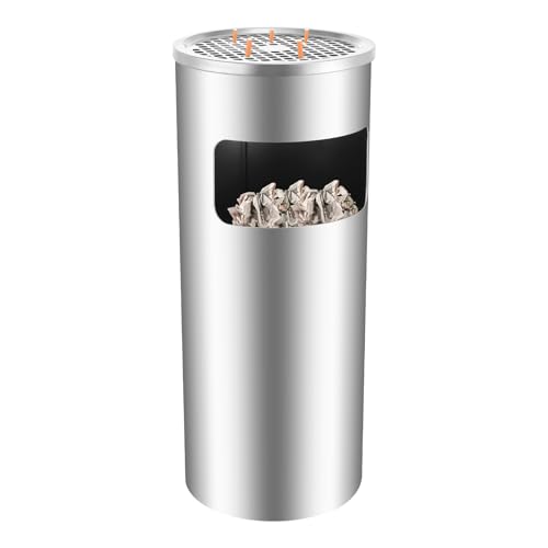 Edelstahl Standaschenbecher mit Mülleimer 15L Mülleimer mit Aschenbecher für den Außenbereich Entnehmbarer Inneneimer Aschenbecher Abfalleimer für Höfe Terrassen Gärten und Büros 25x61cm
