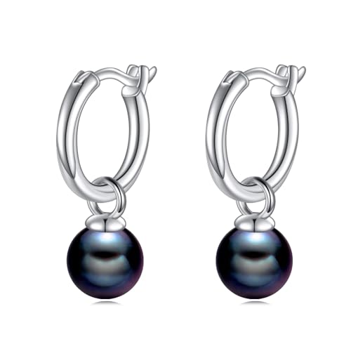 Schwarze Perlen Ohrringe 925 Silber Perlen Creolen Hängend Ohrringe Süßwasserperlen Schmuck Geschenke für Damen und Mädchen