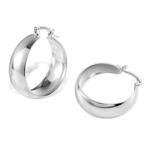 ALEXCRAFT Breit Ohrringe Große Creolen Silber 925 Damen Geschenk für Frauen Freundin Mama Mädchen