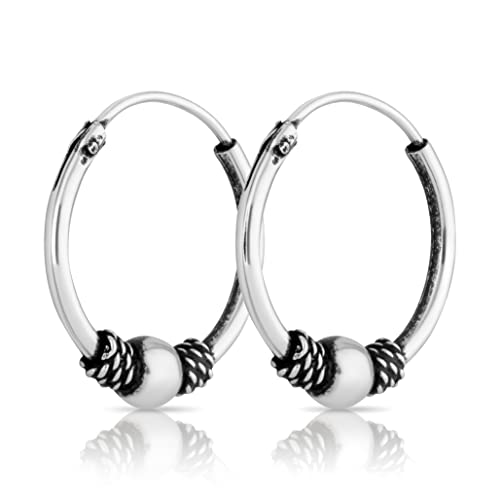 NKlaus Paar Bali Creolen 14mm aus 925 Sterling Silber Mittelalter Gothic Ohrringe 2592