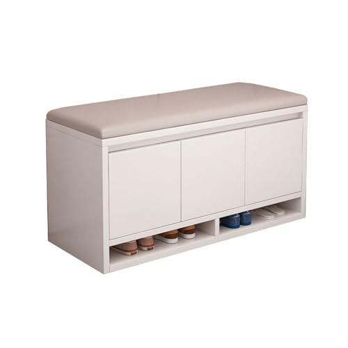 Modernes weißes Schuhregal mit gepolsterter Lederoberfläche stilvolles und einfaches Design bequem und stabil staubdicht und leicht zu reinigen für den Eingangsbereich Größe 100 cm