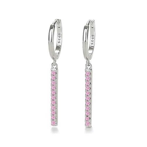 Hoop Earrings Ohrringe Silber 925 Creolen Pink Zylinder mit Zirkonia 15mm für Damen Engagement Schmuck