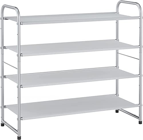 GAXQFEI Schuhregal 4-Tier Stapelbare Schuhregal Einstellbare Erweiterbare Stoff Schuhregal Speicher-Organisator Silber