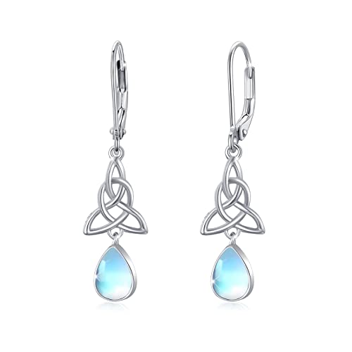 Mondstein Ohrringe Damen 925 Sterling Silber Keltische Knoten Ohrhänger Ohrringe Ohrstecker Huggie Hoops Creolen Baumeln Hebel Tropfenohrringe Schmuck Geschenk für Mädchen Kinder
