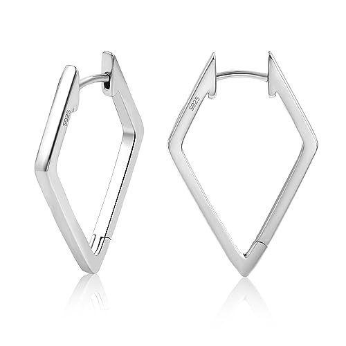 ALEXCRAFT Ohrringe Creolen Silber 925 für Damen Rhombus Ohrringe Klein Hypoallergen Huggie Silver Earrings Messing
