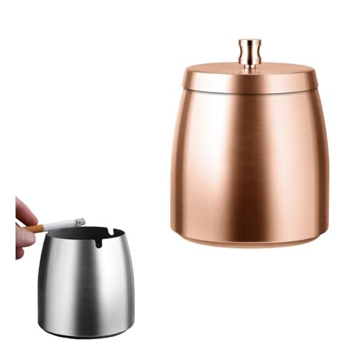 HSTWODE 1 Stück Aschenbecher für den Außenbereich Mit Deckel Standaschenbecher - Edelstahl Rutschfester Boden Geeignet für Zuhause Büro Schreibtisch Terrasse Balkon im Freien Ros gold