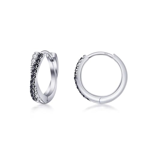 PHNIBIRD Creolen Ohrringe Silber 925 mit Zirkonia und Spinell Creolen Schwarz Unisex Ohrringe Herren Damen Schwarz Schmuck Ohrschmuck
