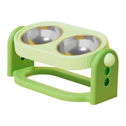 KiBcsLic Erhöhter neigbarer Katzennapf erhöhter Futter- und Wassernapf für Haustiere dreifach höhenverstellbar für den Haushalt GrÜn