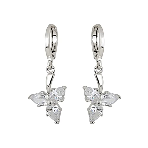Beydodo Weißgold Creolen 375 Echtgold Damen Ohrringe Hängend Kleeblatt mit Tropfen Moissanit Creolen Ohrringe Hochzeit Braut Nickelfrei
