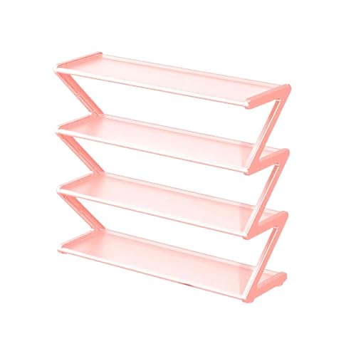 Generisch Schuhregal Metall 4-stöckiges Z -Form Kinder Schuhgepäck das wasserdichte Schmale Schuhregal Einfacher Installation Kinderschuh Organizer für Schlafzimmer Schrank Vorrätec Rosa
