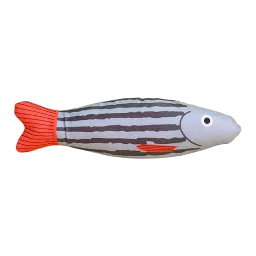 Fycakly Katzenspielzeug 3D-Simulation Fischspielzeug Kissen Fisch interaktiver Sound Katzenspielzeug Katzenbedarf Langlebiges Zerrspielzeug Tau Hanfseil Grey 22x8cm