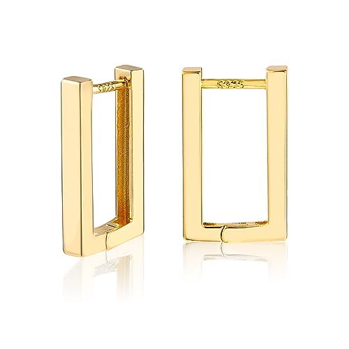 ALEXCRAFT 14K Ohrringe Eckig Creolen Gold Klein Rechteck Goldene Ohrringe Damen Geschenk für Frauen Freundin Mama Mädchen