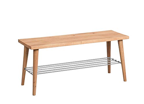 Beauty.Scouts Möbel MM Garderobenbank Annu Massivholz Wildeiche geölt 90x40x30cm Schuhbank Schuhablage Schuhkommode eine Ablage Edelstahloptik