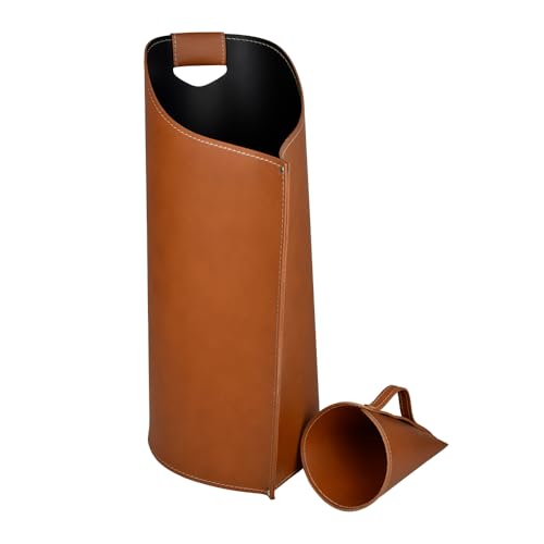 LIMAC Design SAPIR originaler Pellet-Korb mit Schaufel für Pellets aus Leder moderner Ofenpelletbehälter Behälterpellet für Pelletkamin hergestellt in Italien. Braun