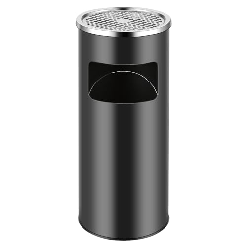 2in1 Edelstahl Standaschenbecher mit Mülleimer 30 Liter Entnehmbarer Inneneimer Stand Aschenbecher für Draussen Außen Windaschenbecher für Eingangsbereich Hotel Schwarz 30L 1PC