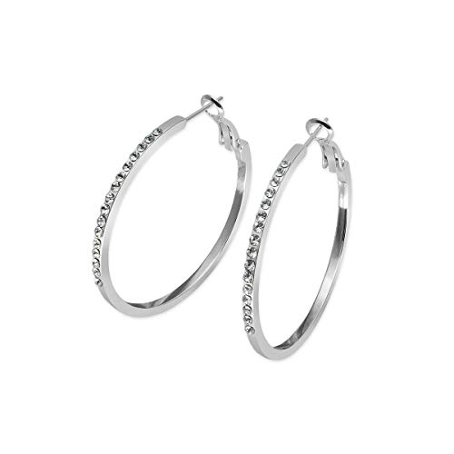 Soul-Cats 1 Paar silberne Creolen mit Strass Größe 4 cm