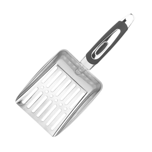 Zambuph Katzenstreuschaufel mit Griff Tiefe Schaufel schnelles Sieben Katzenstreuschaufel aus Metall Langer Griff griffige Streuschaufel aus Metall Grau 25.2 x 10.8 cm