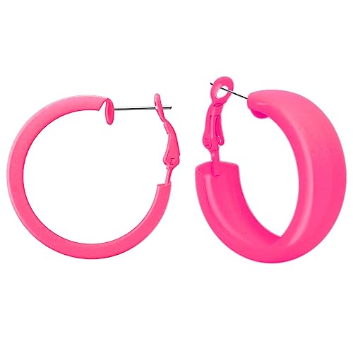 Soul-Cats 1 Paar Creolen Ohrstecker Ohrringe Metall Hoops 80er Style Retro Farbe pink