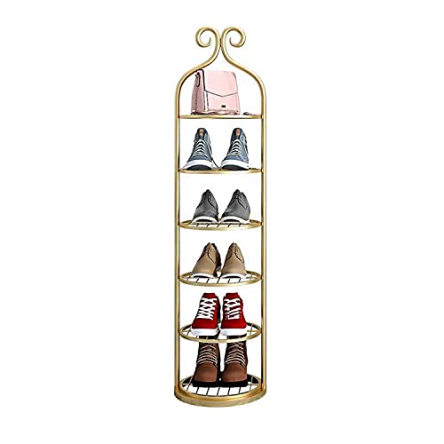MIAOZHANG Schuhregal Hoch Schmal Metall Schuhablage Schuhschränke Ständer Flur Schuhaufbewahrung Hochglanz Platzsparend Organizer Schrank Gold 6 Floors