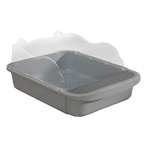 Halbgeschlossene Katzentoilette mit Sieb Tiefe Toilette mit hohem Rand auslaufsicheres Streupedal Abnehmbarer Erhöhungszaun leicht zu reinigen für Einzelkatzen- 43x28x18cm Grau